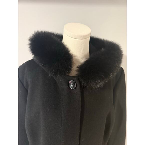 Sachi Black Wool Peacoat Size 1X – Real Fox Fur Trim Collar, Luxe Winter Coat - Picture 3 of 8